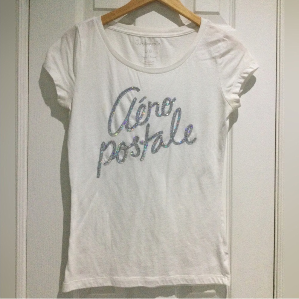 Aeropostale White Tee with Sequins Logo